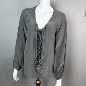 Fairy Grunge Blouse Gray silk beaded Y2k Gold Hawke Jazz Whimsigoth long sleeve